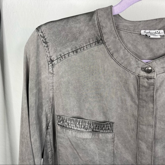 splendid Gray Lyocell & Silk Button Up Blouse - Picture 4 of 8